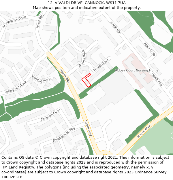 12, VIVALDI DRIVE, CANNOCK, WS11 7UA: Location map and indicative extent of plot