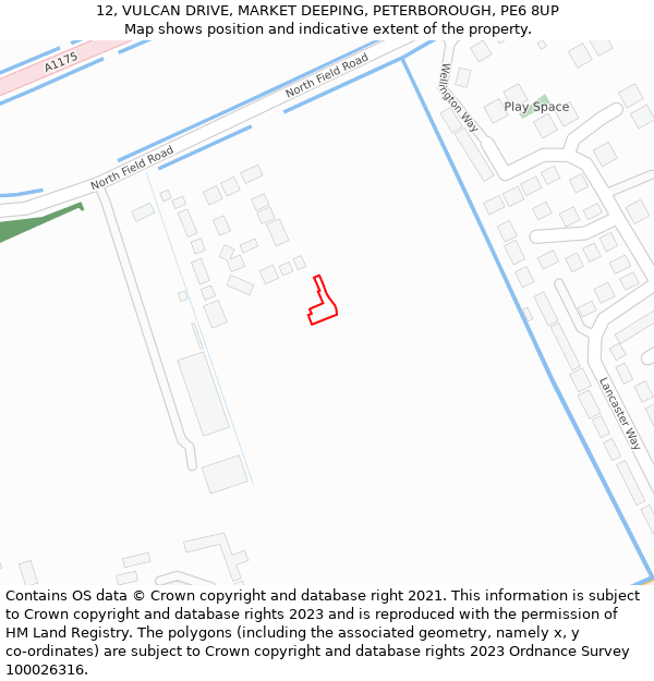 12, VULCAN DRIVE, MARKET DEEPING, PETERBOROUGH, PE6 8UP: Location map and indicative extent of plot