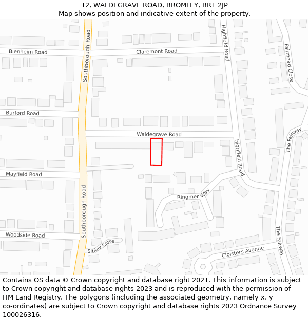 12, WALDEGRAVE ROAD, BROMLEY, BR1 2JP: Location map and indicative extent of plot