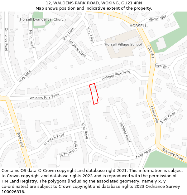 12, WALDENS PARK ROAD, WOKING, GU21 4RN: Location map and indicative extent of plot