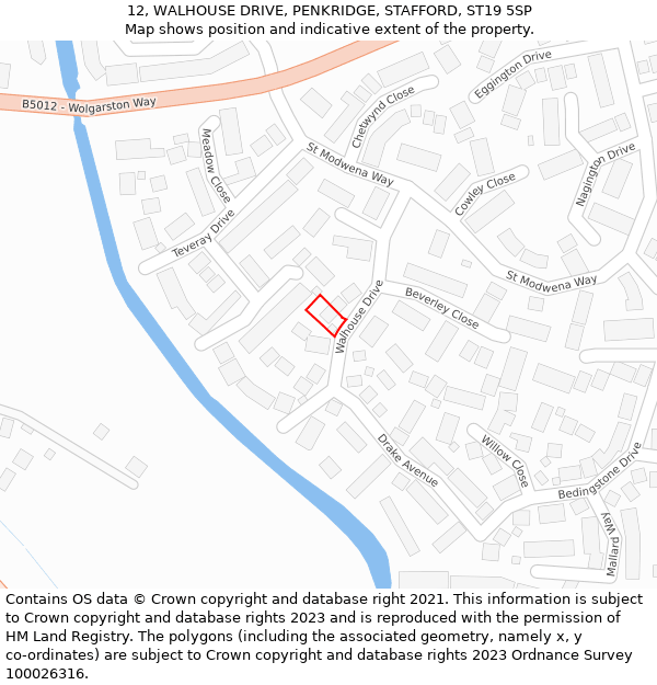 12, WALHOUSE DRIVE, PENKRIDGE, STAFFORD, ST19 5SP: Location map and indicative extent of plot