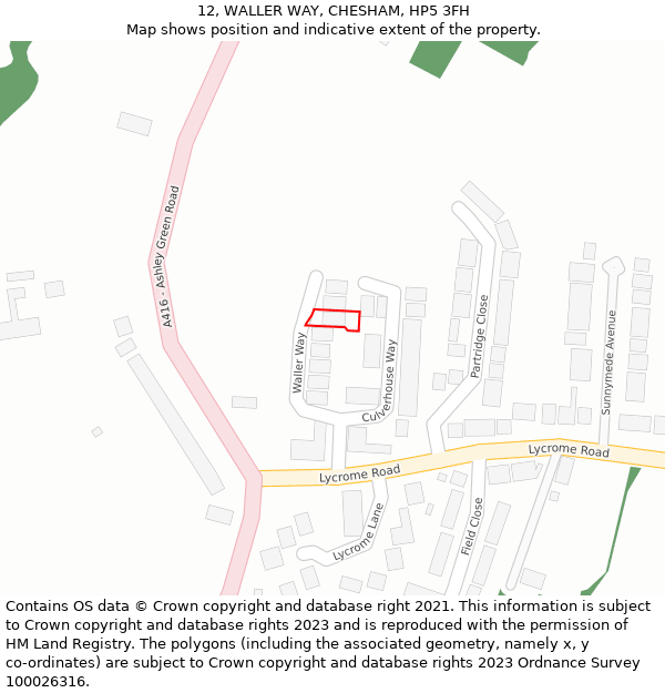 12, WALLER WAY, CHESHAM, HP5 3FH: Location map and indicative extent of plot