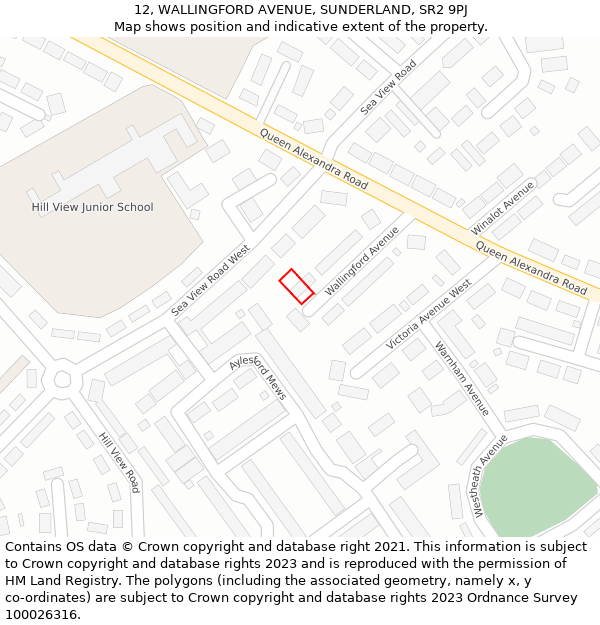 12, WALLINGFORD AVENUE, SUNDERLAND, SR2 9PJ: Location map and indicative extent of plot