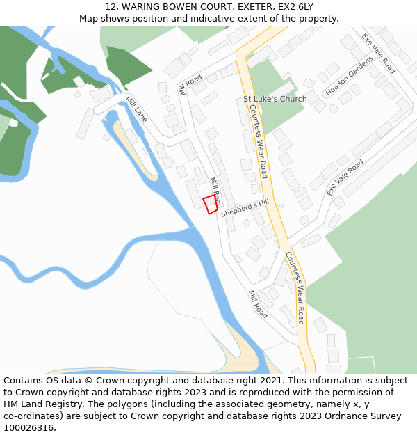 12, WARING BOWEN COURT, EXETER, EX2 6LY: Location map and indicative extent of plot