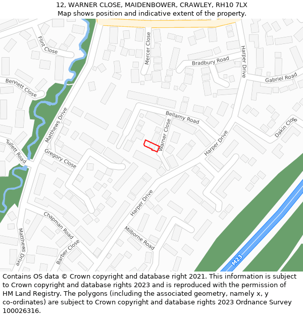 12, WARNER CLOSE, MAIDENBOWER, CRAWLEY, RH10 7LX: Location map and indicative extent of plot