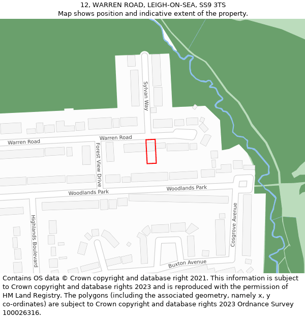 12, WARREN ROAD, LEIGH-ON-SEA, SS9 3TS: Location map and indicative extent of plot