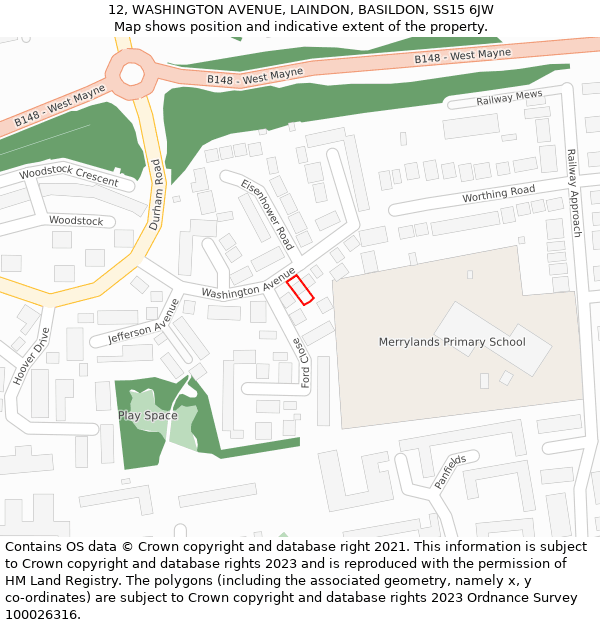 12, WASHINGTON AVENUE, LAINDON, BASILDON, SS15 6JW: Location map and indicative extent of plot