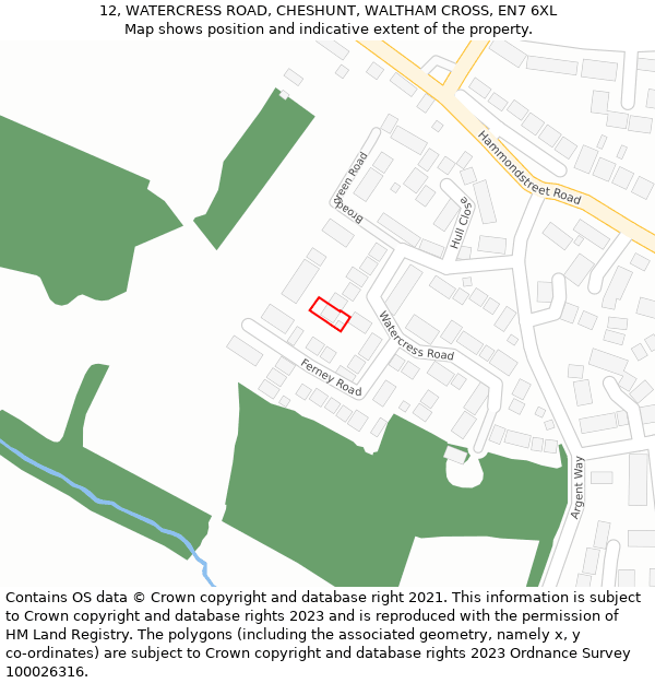 12, WATERCRESS ROAD, CHESHUNT, WALTHAM CROSS, EN7 6XL: Location map and indicative extent of plot