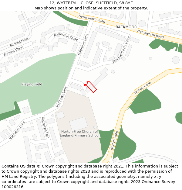 12, WATERFALL CLOSE, SHEFFIELD, S8 8AE: Location map and indicative extent of plot