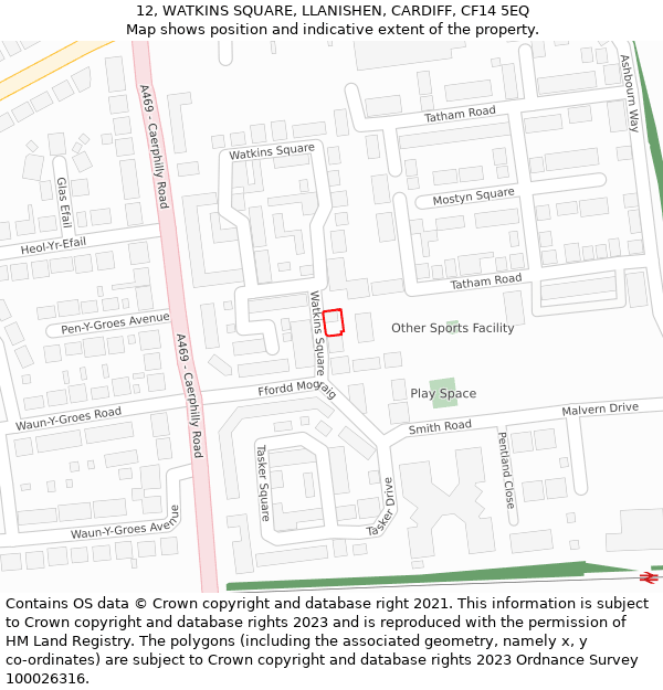 12, WATKINS SQUARE, LLANISHEN, CARDIFF, CF14 5EQ: Location map and indicative extent of plot