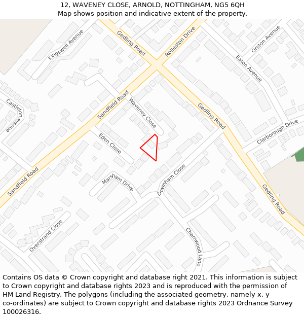 12, WAVENEY CLOSE, ARNOLD, NOTTINGHAM, NG5 6QH: Location map and indicative extent of plot