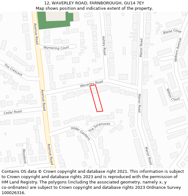 12, WAVERLEY ROAD, FARNBOROUGH, GU14 7EY: Location map and indicative extent of plot
