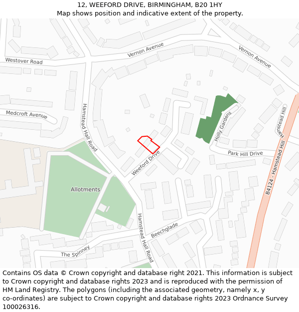 12, WEEFORD DRIVE, BIRMINGHAM, B20 1HY: Location map and indicative extent of plot