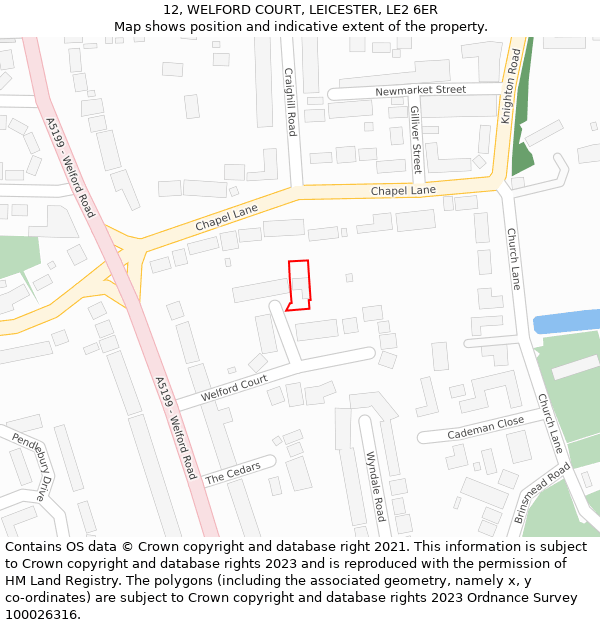 12, WELFORD COURT, LEICESTER, LE2 6ER: Location map and indicative extent of plot