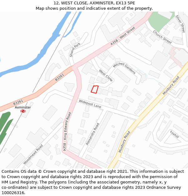 12, WEST CLOSE, AXMINSTER, EX13 5PE: Location map and indicative extent of plot