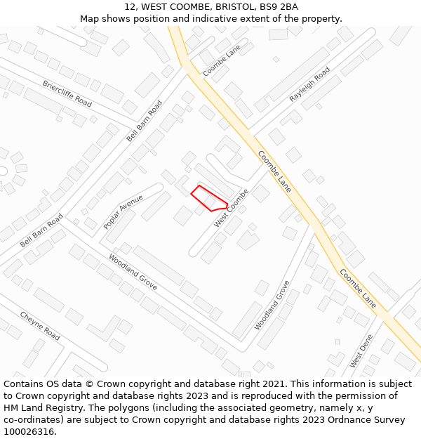 12, WEST COOMBE, BRISTOL, BS9 2BA: Location map and indicative extent of plot