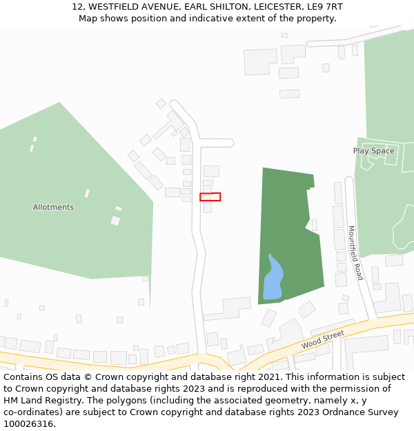 12, WESTFIELD AVENUE, EARL SHILTON, LEICESTER, LE9 7RT: Location map and indicative extent of plot