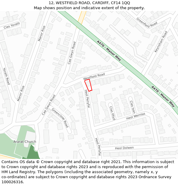 12, WESTFIELD ROAD, CARDIFF, CF14 1QQ: Location map and indicative extent of plot