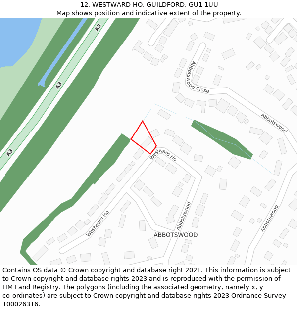 12, WESTWARD HO, GUILDFORD, GU1 1UU: Location map and indicative extent of plot