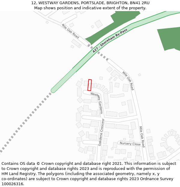 12, WESTWAY GARDENS, PORTSLADE, BRIGHTON, BN41 2RU: Location map and indicative extent of plot