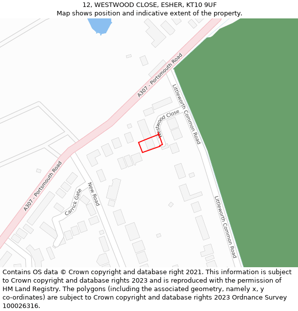 12, WESTWOOD CLOSE, ESHER, KT10 9UF: Location map and indicative extent of plot