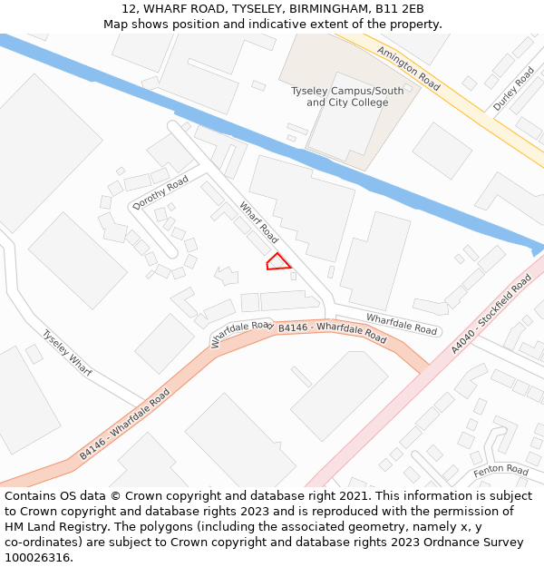 12, WHARF ROAD, TYSELEY, BIRMINGHAM, B11 2EB: Location map and indicative extent of plot