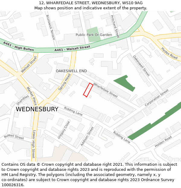 12, WHARFEDALE STREET, WEDNESBURY, WS10 9AG: Location map and indicative extent of plot