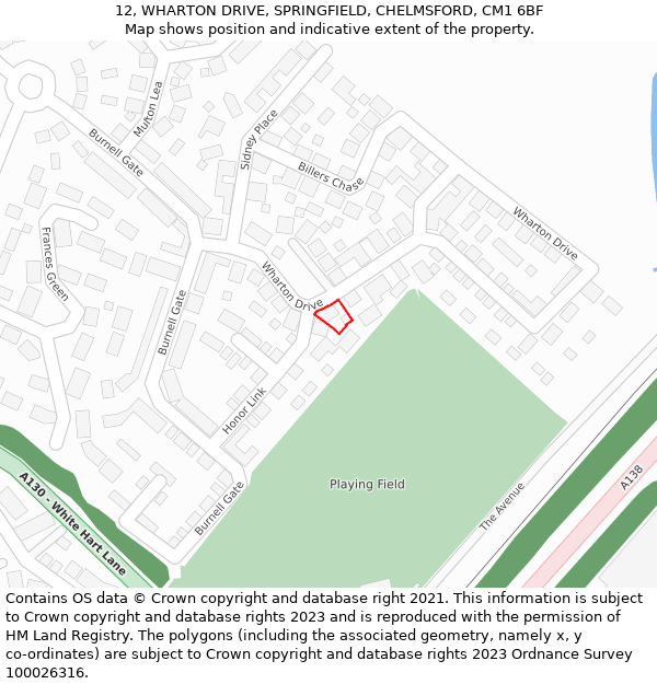 12, WHARTON DRIVE, SPRINGFIELD, CHELMSFORD, CM1 6BF: Location map and indicative extent of plot