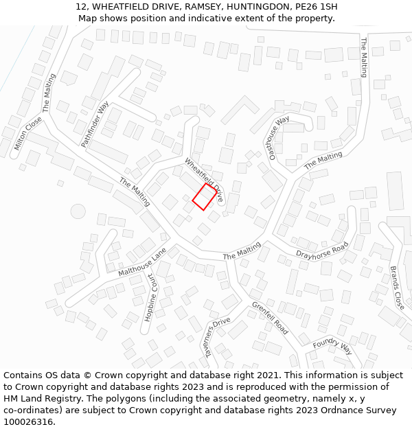 12, WHEATFIELD DRIVE, RAMSEY, HUNTINGDON, PE26 1SH: Location map and indicative extent of plot