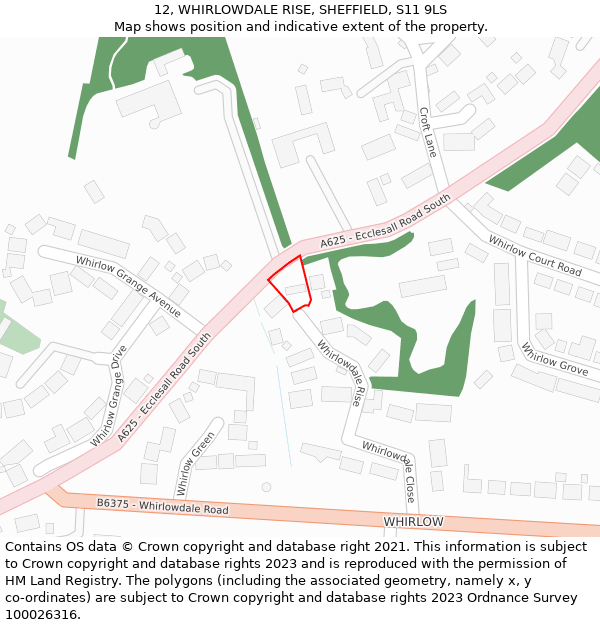 12, WHIRLOWDALE RISE, SHEFFIELD, S11 9LS: Location map and indicative extent of plot