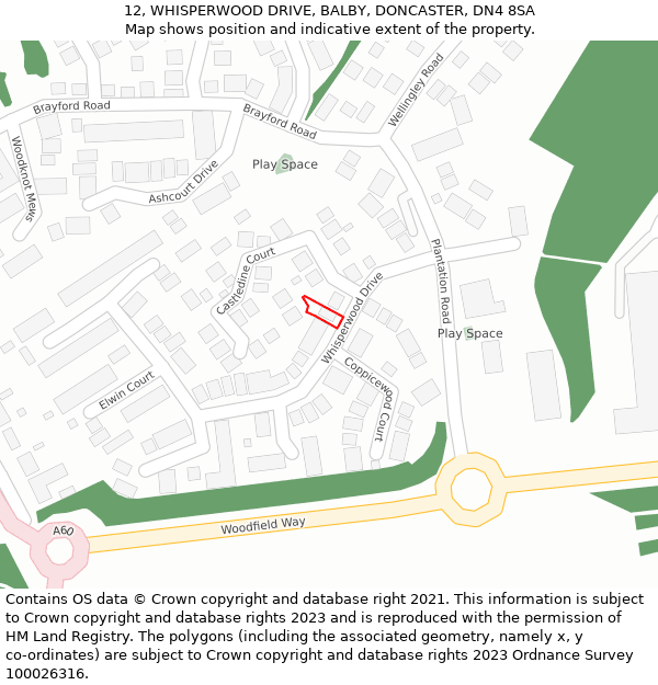 12, WHISPERWOOD DRIVE, BALBY, DONCASTER, DN4 8SA: Location map and indicative extent of plot