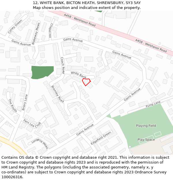 12, WHITE BANK, BICTON HEATH, SHREWSBURY, SY3 5AY: Location map and indicative extent of plot