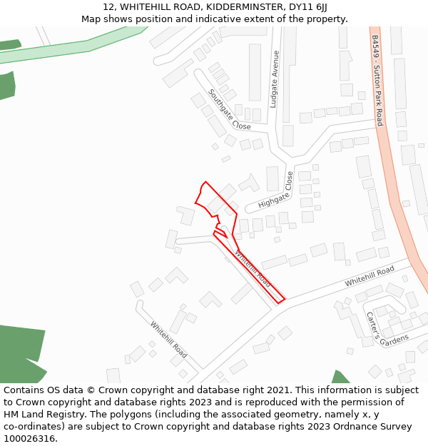 12, WHITEHILL ROAD, KIDDERMINSTER, DY11 6JJ: Location map and indicative extent of plot