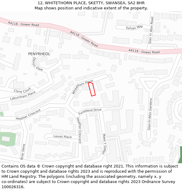 12, WHITETHORN PLACE, SKETTY, SWANSEA, SA2 8HR: Location map and indicative extent of plot