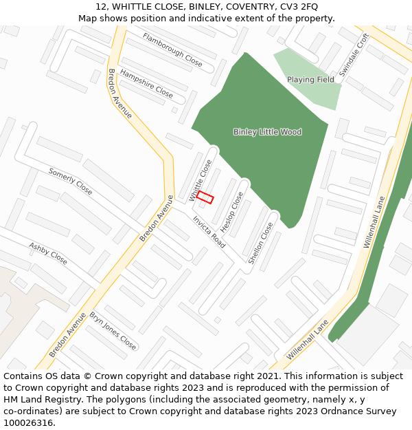 12, WHITTLE CLOSE, BINLEY, COVENTRY, CV3 2FQ: Location map and indicative extent of plot