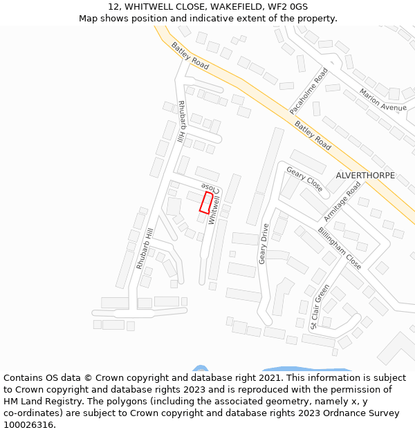 12, WHITWELL CLOSE, WAKEFIELD, WF2 0GS: Location map and indicative extent of plot