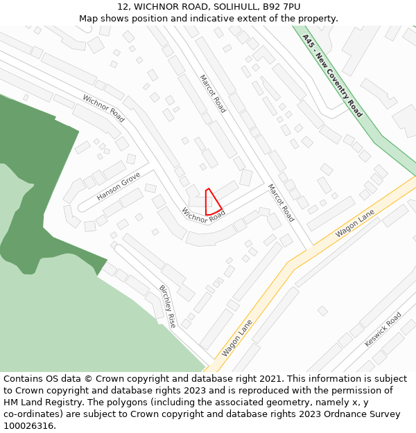 12, WICHNOR ROAD, SOLIHULL, B92 7PU: Location map and indicative extent of plot