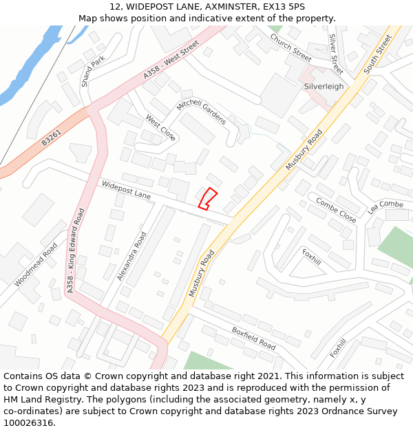 12, WIDEPOST LANE, AXMINSTER, EX13 5PS: Location map and indicative extent of plot