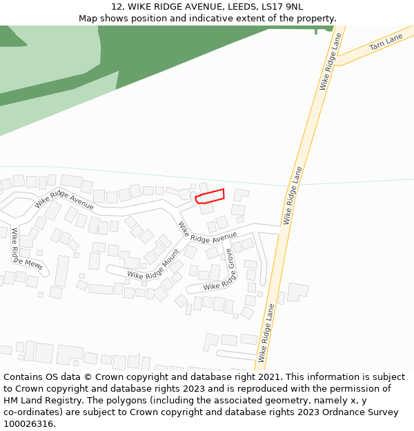 12, WIKE RIDGE AVENUE, LEEDS, LS17 9NL: Location map and indicative extent of plot