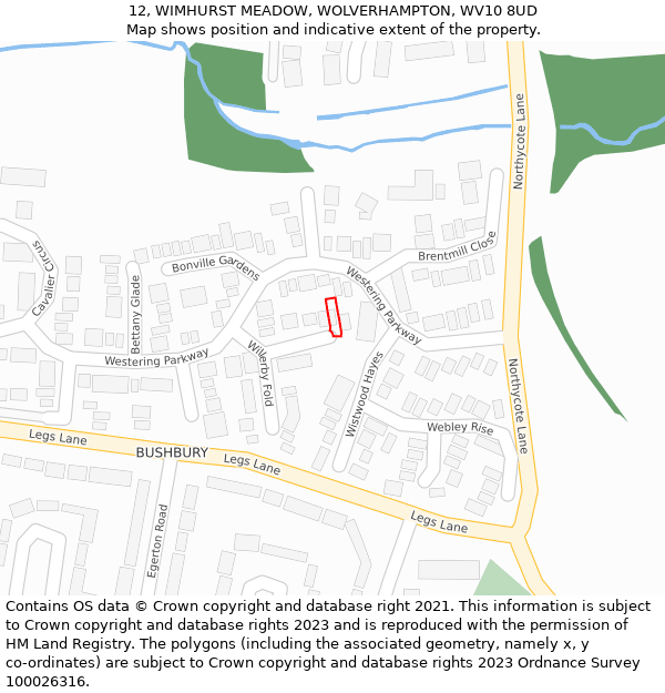 12, WIMHURST MEADOW, WOLVERHAMPTON, WV10 8UD: Location map and indicative extent of plot