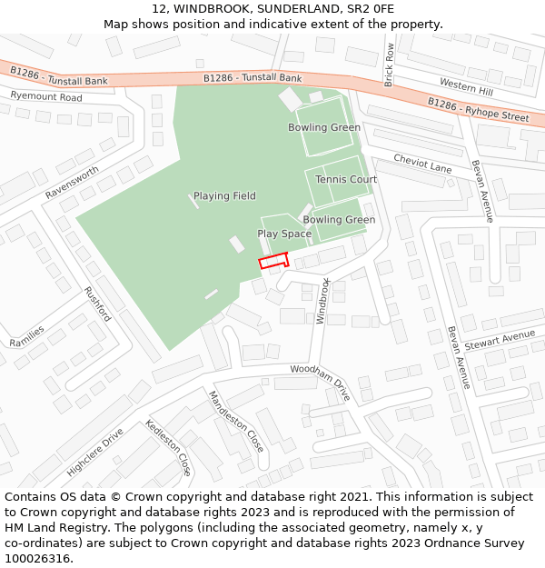 12, WINDBROOK, SUNDERLAND, SR2 0FE: Location map and indicative extent of plot