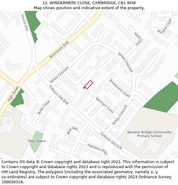 12, WINDERMERE CLOSE, CAMBRIDGE, CB1 9XW: Location map and indicative extent of plot