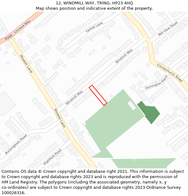 12, WINDMILL WAY, TRING, HP23 4HQ: Location map and indicative extent of plot