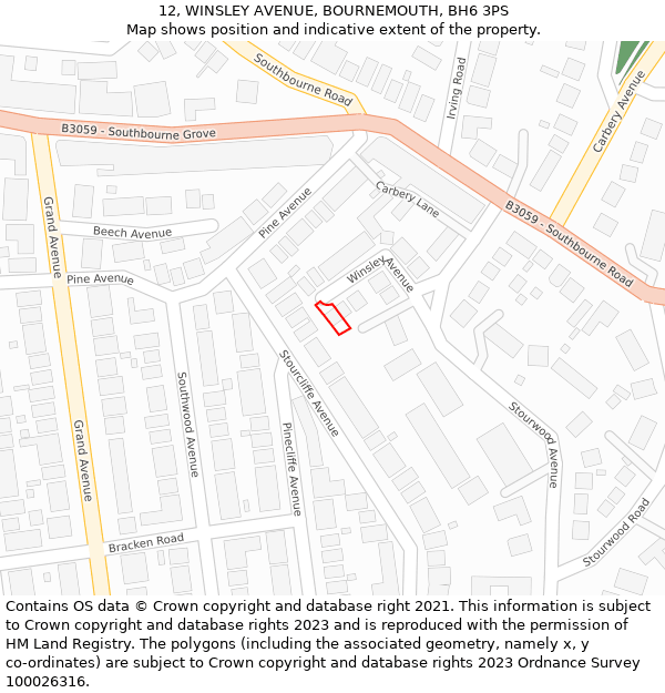 12, WINSLEY AVENUE, BOURNEMOUTH, BH6 3PS: Location map and indicative extent of plot