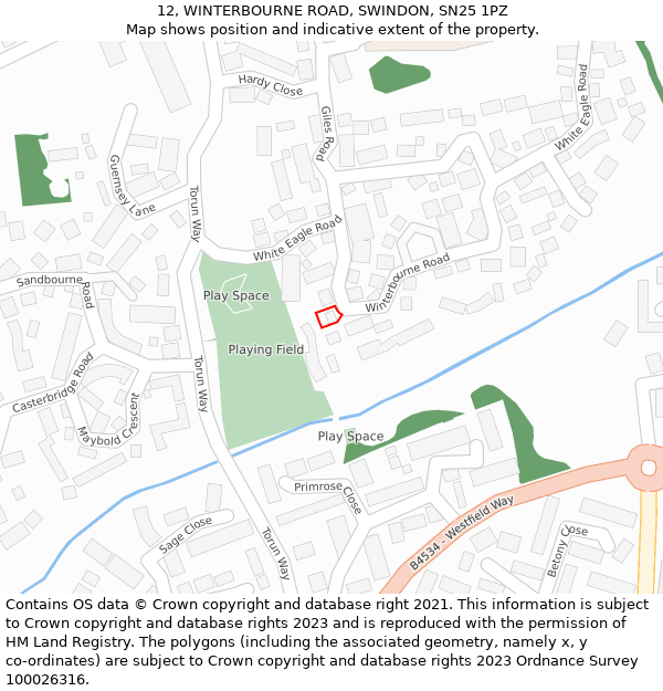 12, WINTERBOURNE ROAD, SWINDON, SN25 1PZ: Location map and indicative extent of plot