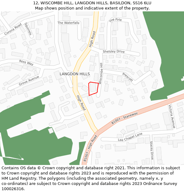 12, WISCOMBE HILL, LANGDON HILLS, BASILDON, SS16 6LU: Location map and indicative extent of plot