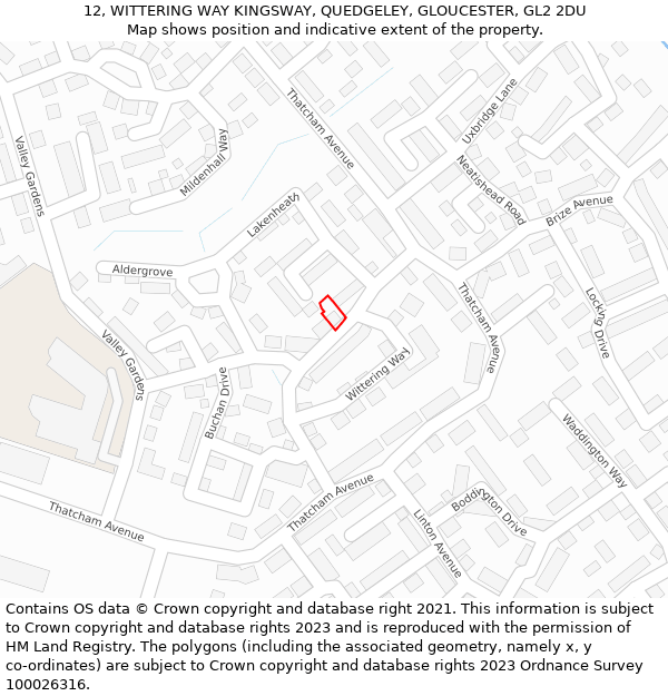 12, WITTERING WAY KINGSWAY, QUEDGELEY, GLOUCESTER, GL2 2DU: Location map and indicative extent of plot