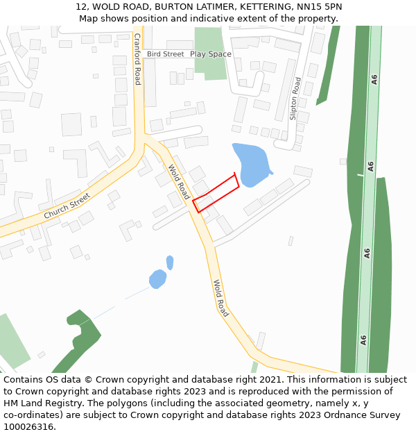 12, WOLD ROAD, BURTON LATIMER, KETTERING, NN15 5PN: Location map and indicative extent of plot