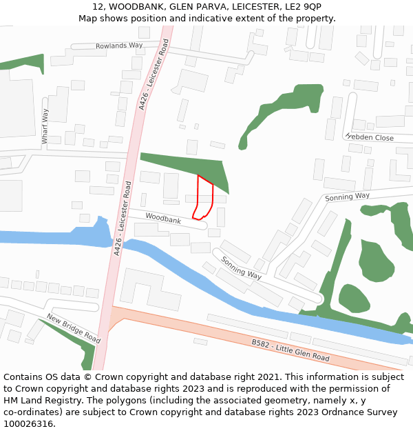 12, WOODBANK, GLEN PARVA, LEICESTER, LE2 9QP: Location map and indicative extent of plot