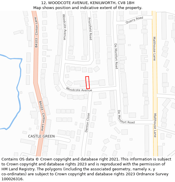 12, WOODCOTE AVENUE, KENILWORTH, CV8 1BH: Location map and indicative extent of plot